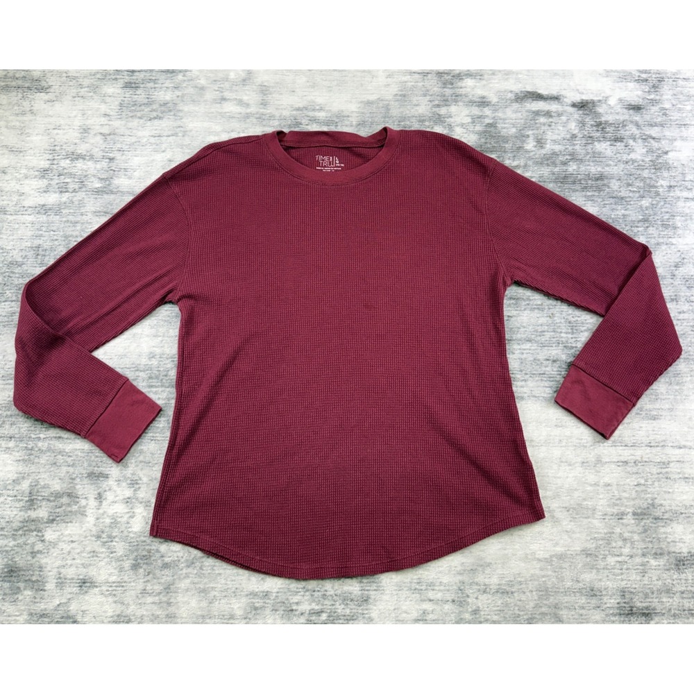 Time and Tru Womens Burgundy Waffle Knit Thermal Long Sleeve Top Large 12-14